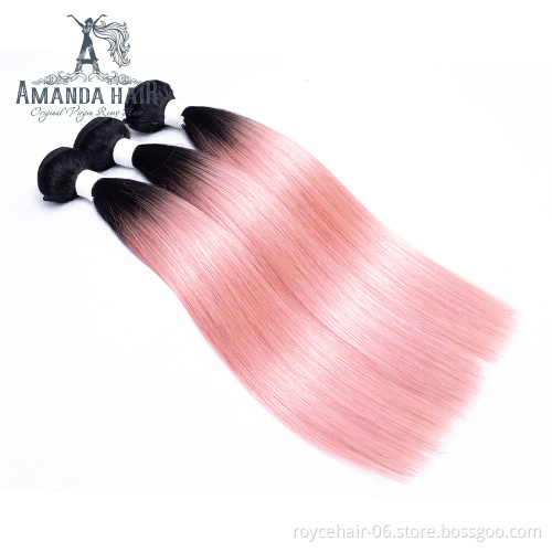 Amanda Ombre color 100% Brazilian Human hair Extensions  Two Tone colored Human Hair bundles with closure T1B Light Pink